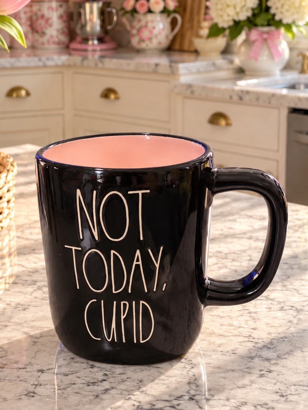 Rae Dunn Not Today Cupid Mug Black & Pink NWOT